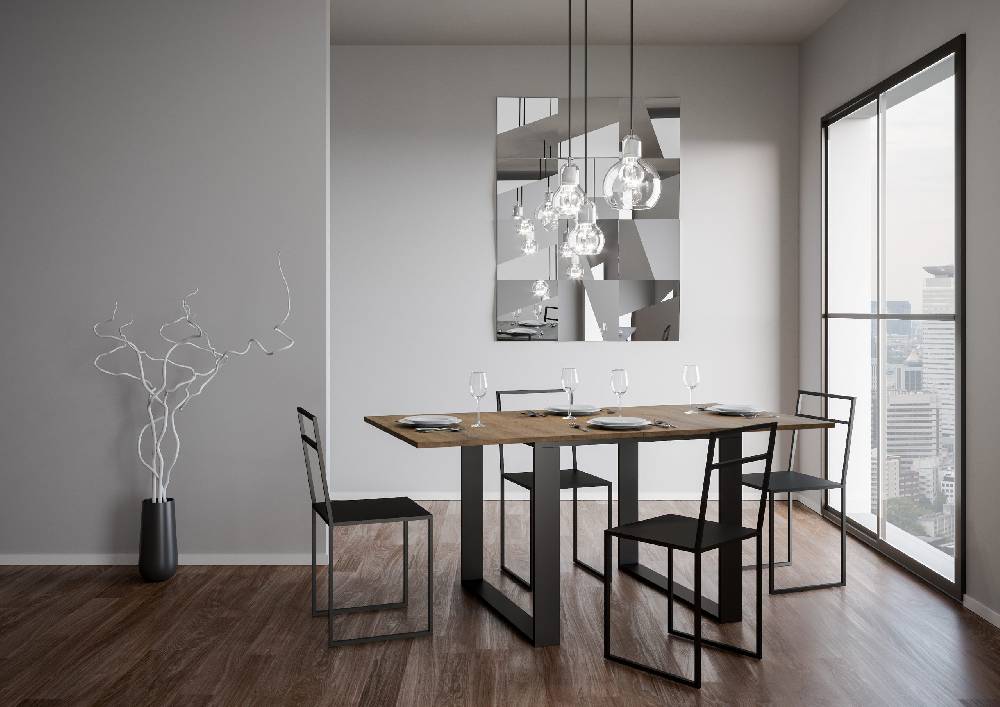 Itamoby Tavolo Tecno Libra Noce 90×90 Allungato 90×180 telaio Antracite Liquidazione