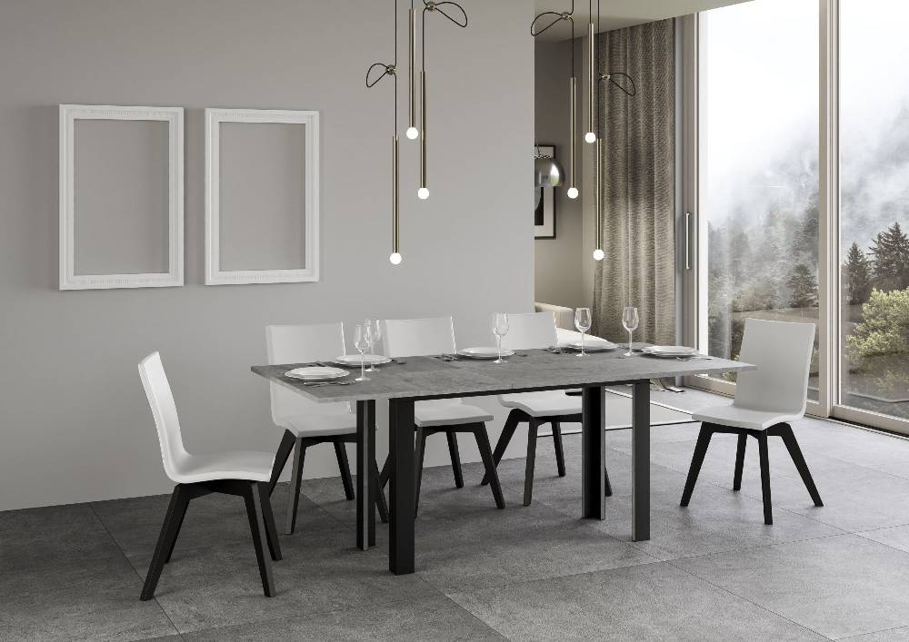 Itamoby Tavolo Linea Double Cemento 120×45 aperto/Allungato 120×90/200×90 gambe/telaio Antracite Offerte speciali