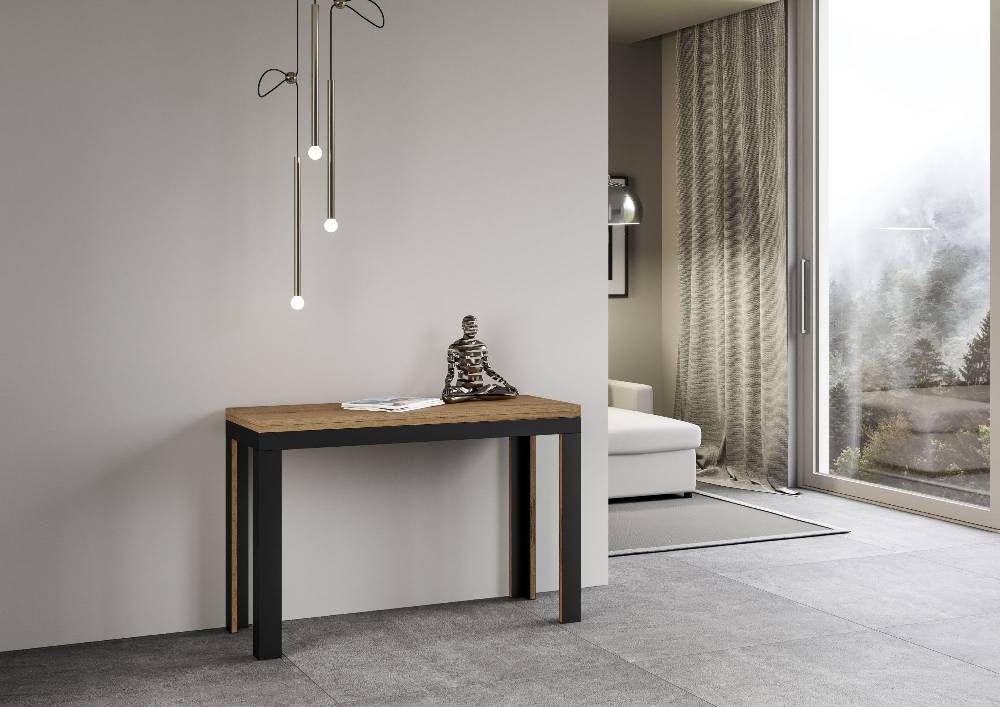 Itamoby Tavolo Linea Double Quercia Natura 120×45 aperto/Allungato 120×90/200×90 gambe/telaio Antracite Sconti VIP