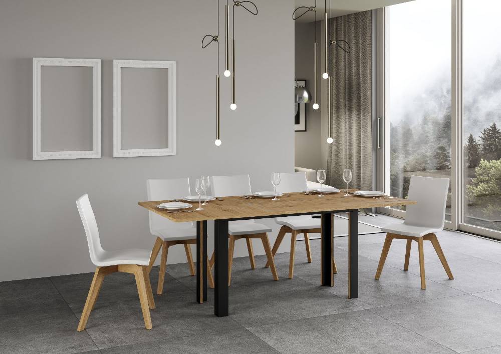 Itamoby Tavolo Linea Double Quercia Natura 120×45 aperto/Allungato 120×90/200×90 gambe/telaio Antracite Sconti VIP