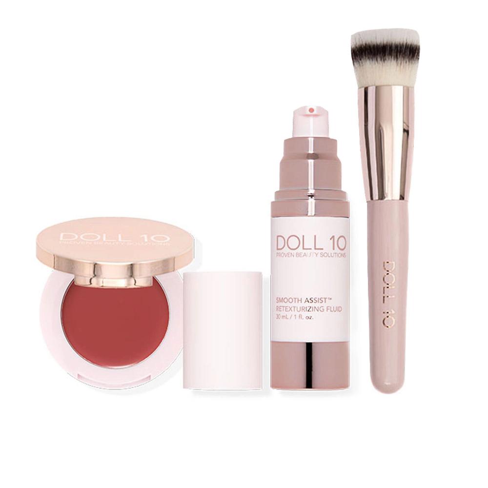 QVC Doll10 Kit make-up: fondotinta blush pennello e pochette Prezzo basso
