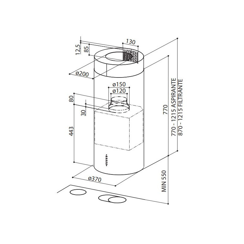 FABER S.p.A. Cylindra IS./4 EV8 X A37 Cappa aspirante a isola Acciaio inox 570 m³/h C Vendite Flash