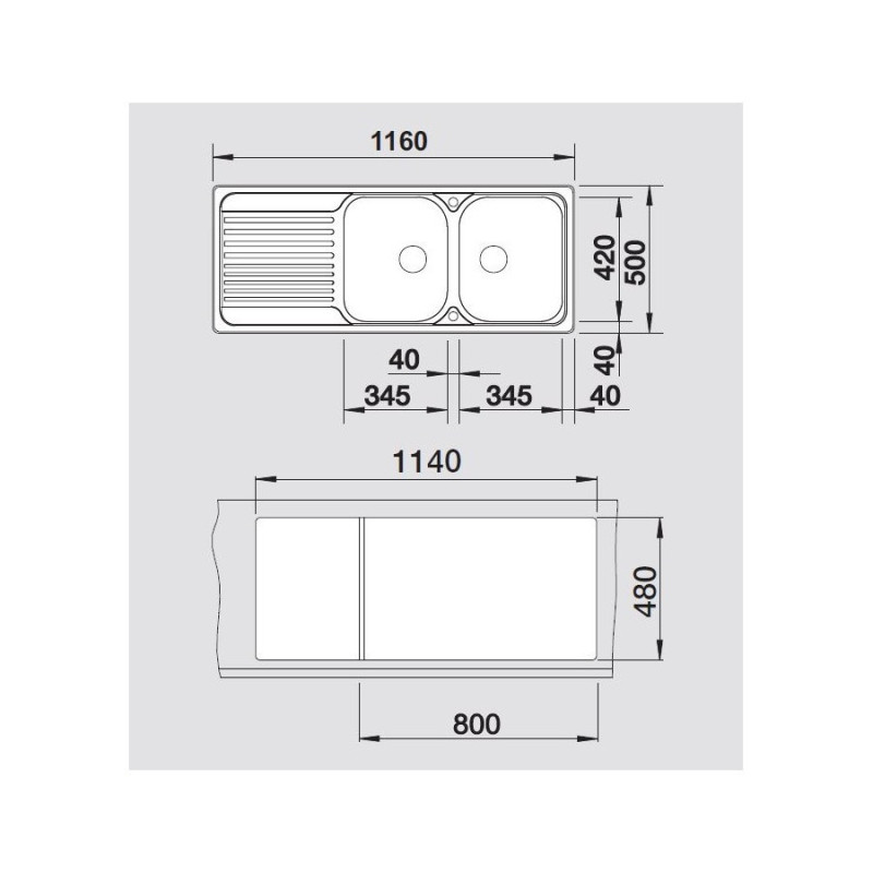BLANCO 1324950 Lavello TIPO 8 S Compact 2 vasche Dx dimensione 1160x500 mm Acciaio Inox Presa