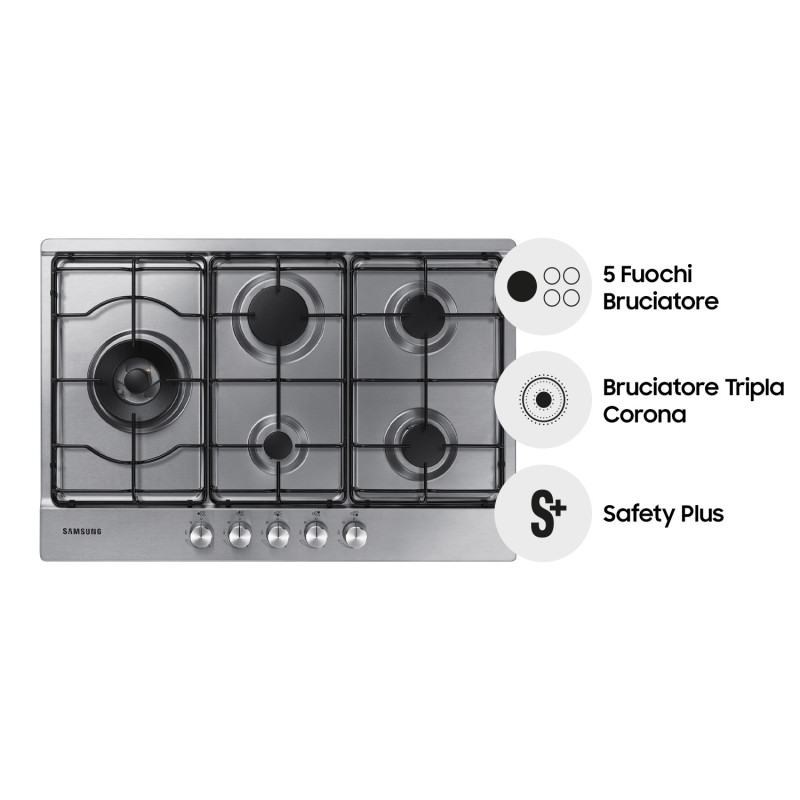 Samsung NA75M3130AS Piano cottura a gas 75cm 5 bruciatori Inox Italia