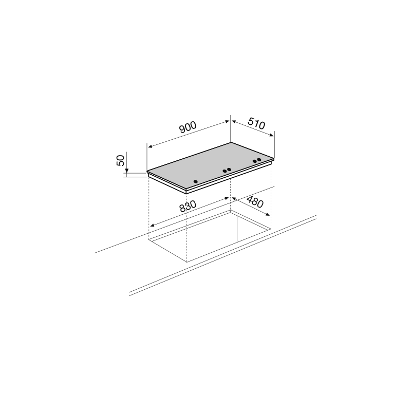 GLEM GAS GV95TXBK Piano cottura da incasso 90cm 5 fuochi gas 1 rapido - Vetro nero Duty-free
