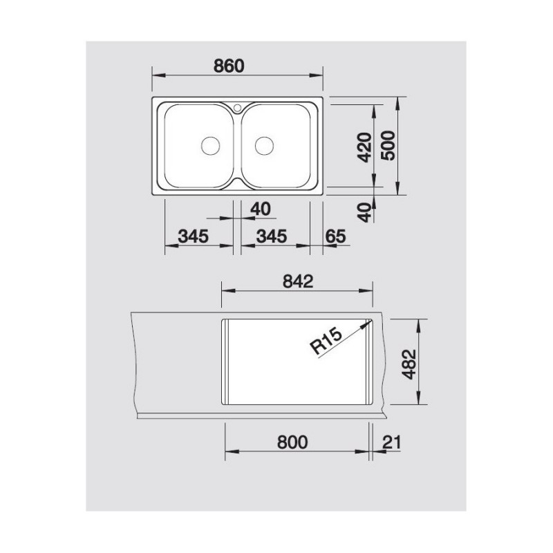 BLANCO 1324949 Lavello Tipo 8 2 vasche 86x50cm Acciaio Inox Vendita