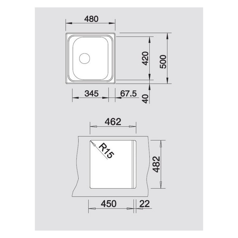 BLANCO 1619425 Lavello Tipo 45 1 vasca 48x50cm Acciaio Inox Spedizione Gratuita