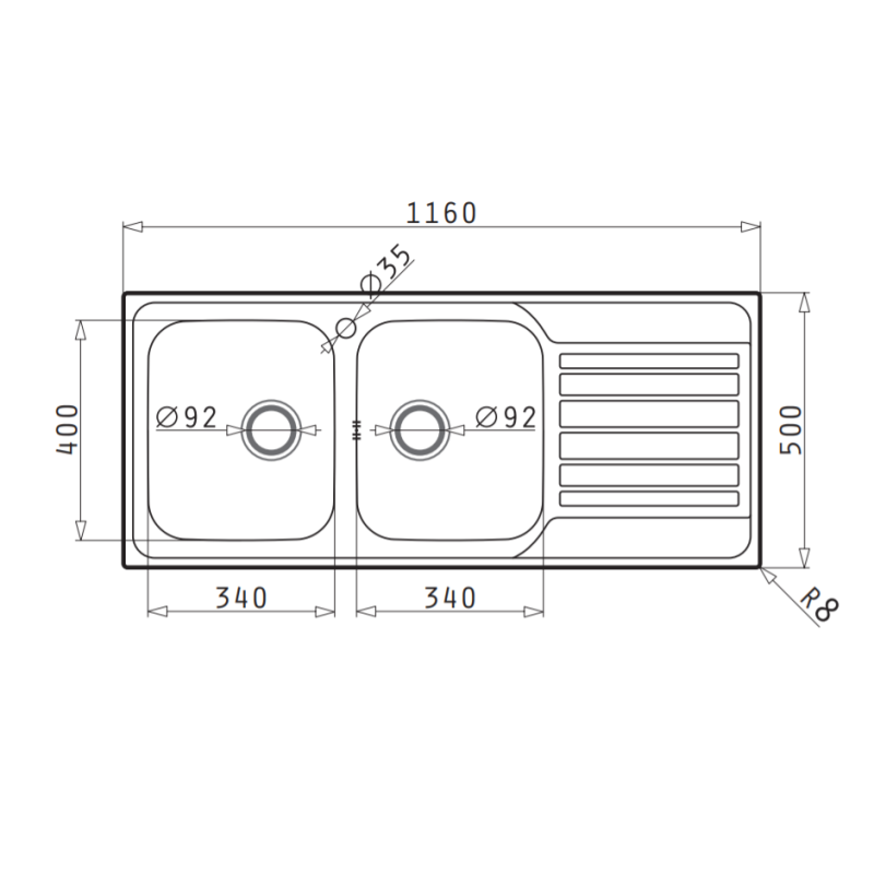 PYRAMIS 107174130 Lavello Fedra Extra Vasca SX 1160x500 mm base 80 cm sopratop Acciaio inox Spazzolato Offerta Anniversario