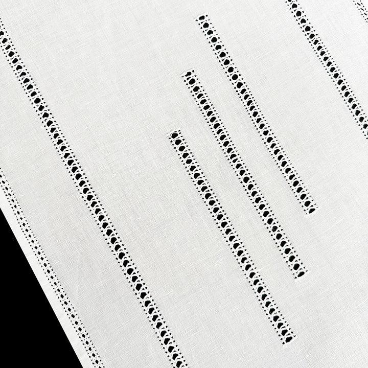 Zenoni & ColombiTenda al metro ricamata a mano in misto Lino Made in Italy variante Gigliuccio Bianco Novità