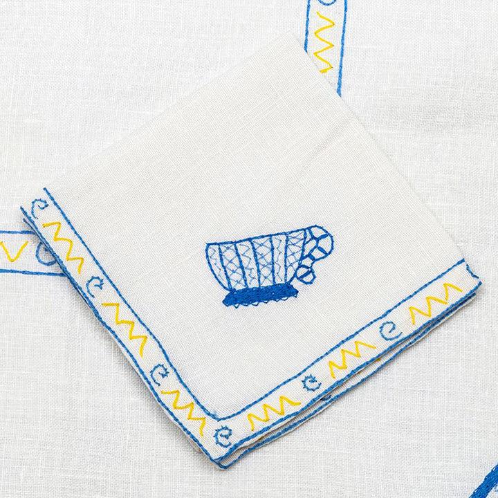 Zenoni & ColombiTovaglia da the + 4 tovaglioli ricamati 100% Lino variante Tazza Vendita Economica