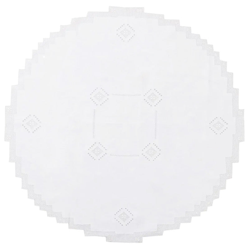 Zenoni & ColombiCentrino centrotavola rotondo ricamato a mano in puro Lino Made in Italy variante Etruria