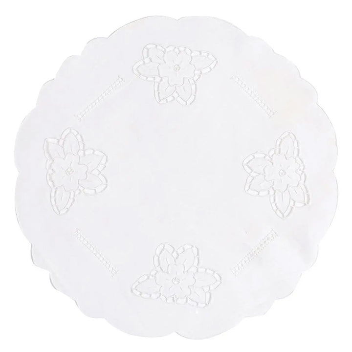 Zenoni & ColombiCentrino centrotavola rotondo ricamato a mano in misto Lino e Cotone Made in Italy variante Vanessa Italia
